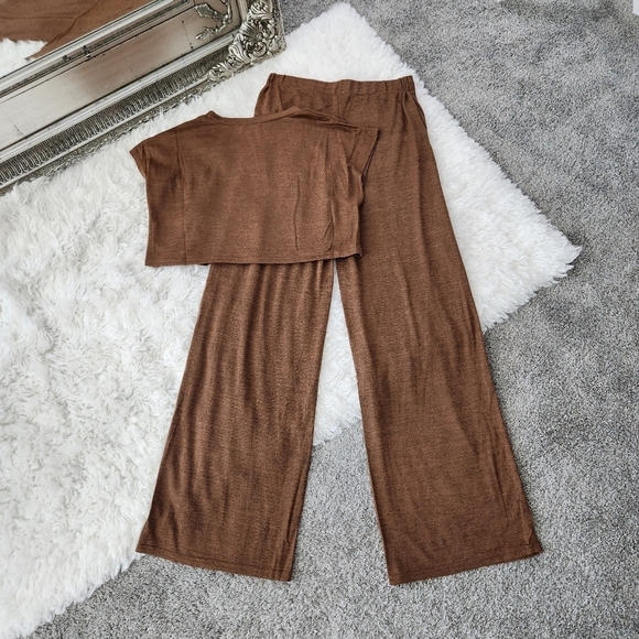 Daisy Pants & Crop Top Set. Brushed Knit High Waist Wide Leg Pants. Colo… - Picture 4 of 13